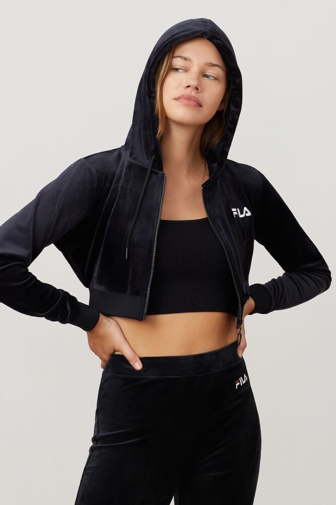 Lou Cropped Velour Sweat Capuche Femme|TYFE-97457895